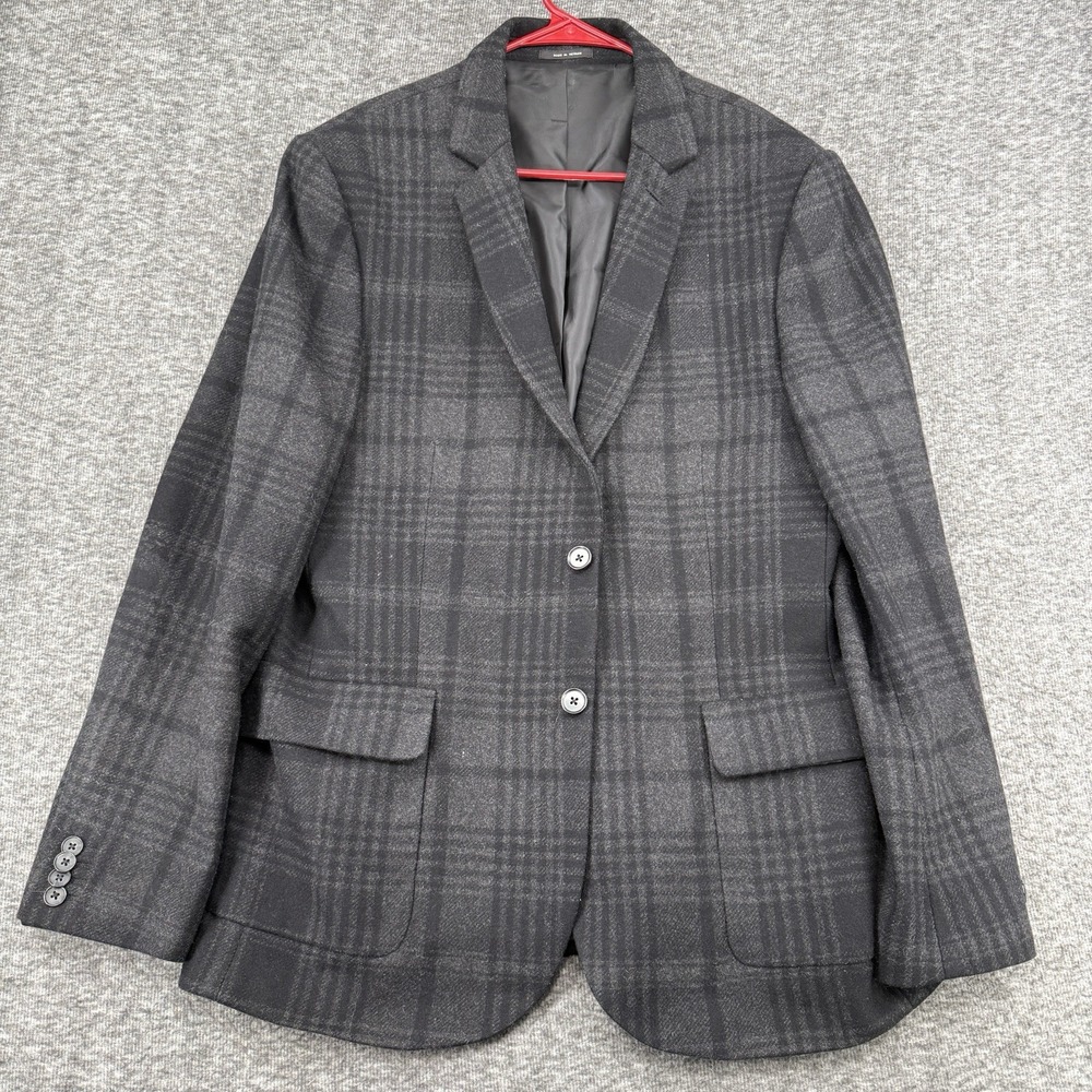 Express Blazer Mens 42R Charcoal Gray Black Plaid Wool Blend 2 Button Sport Coat